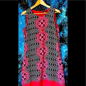 Rose & Olive Size 10 Fuschia & Navy Patterned Sleeveless Dress